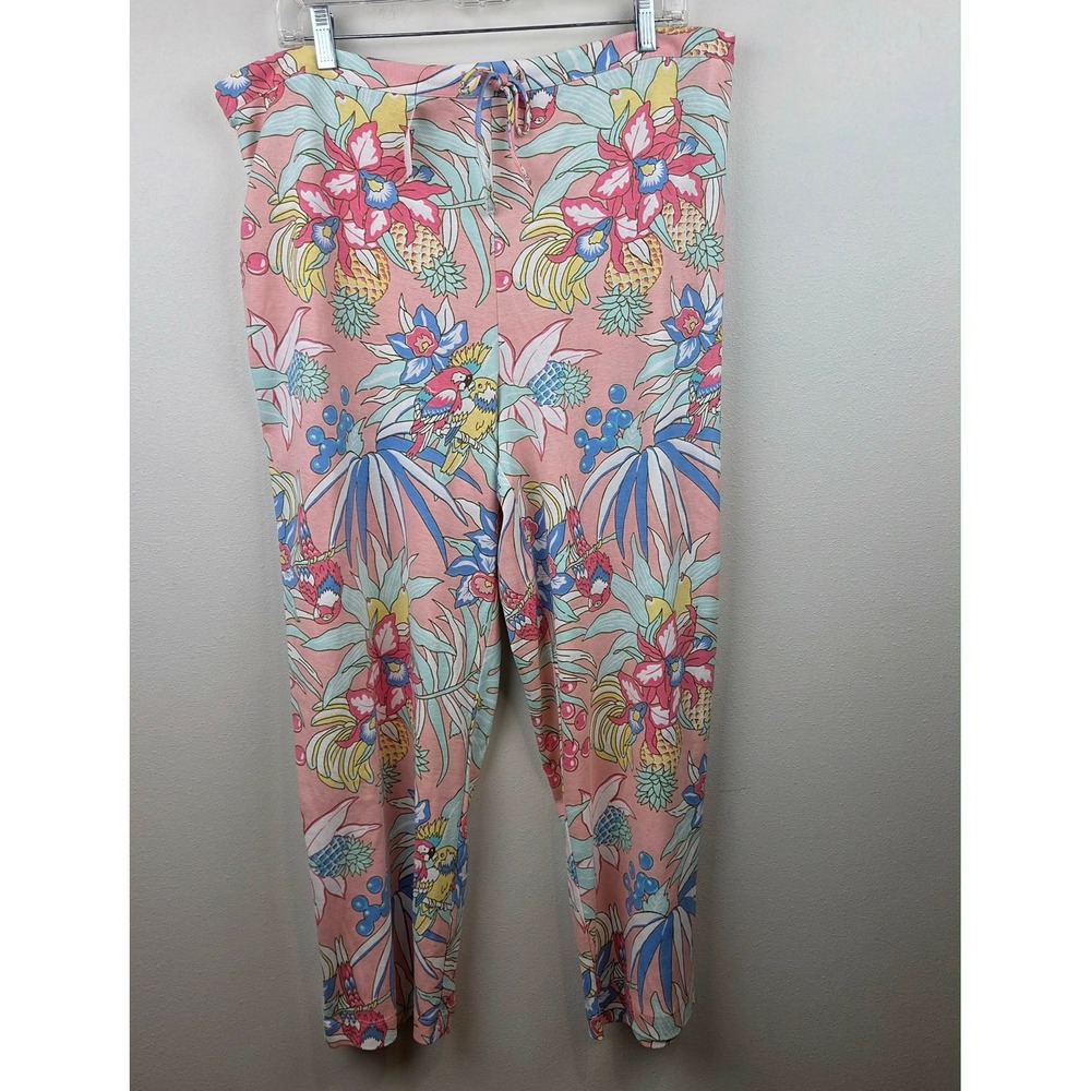 Talbots Tropical Parrot Pineapple Floral Pajama Pants Pink XL Sleepwear NWT